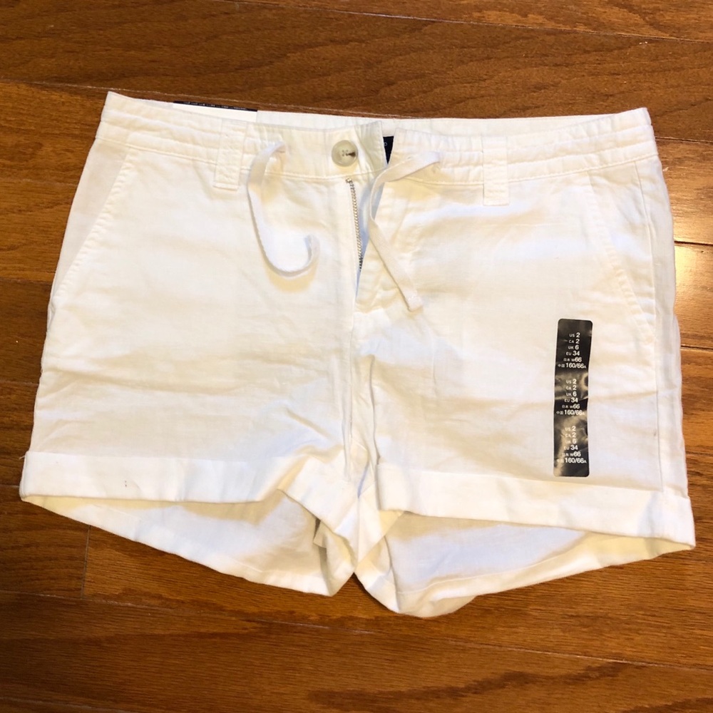 White linen shorts
